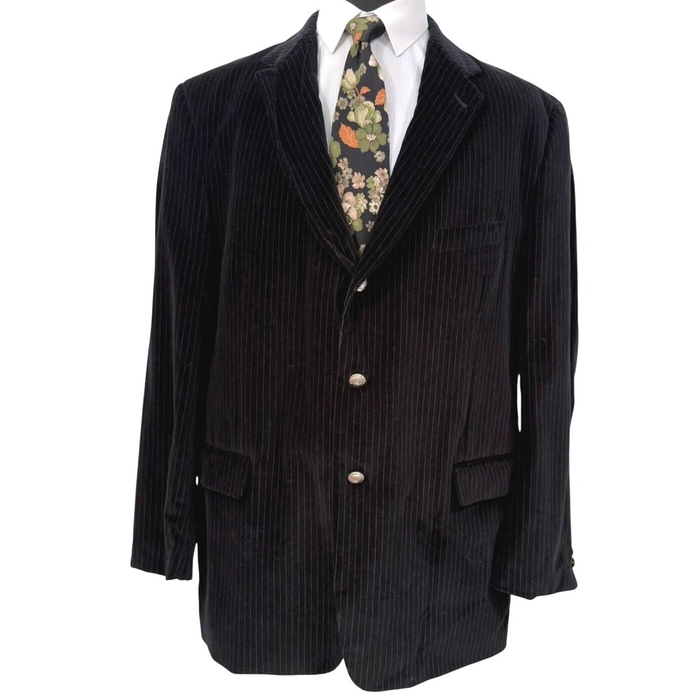 ZAGATO Signature Collection Men's Black Velvet Striped Blazer Jacket Size‎ 46R